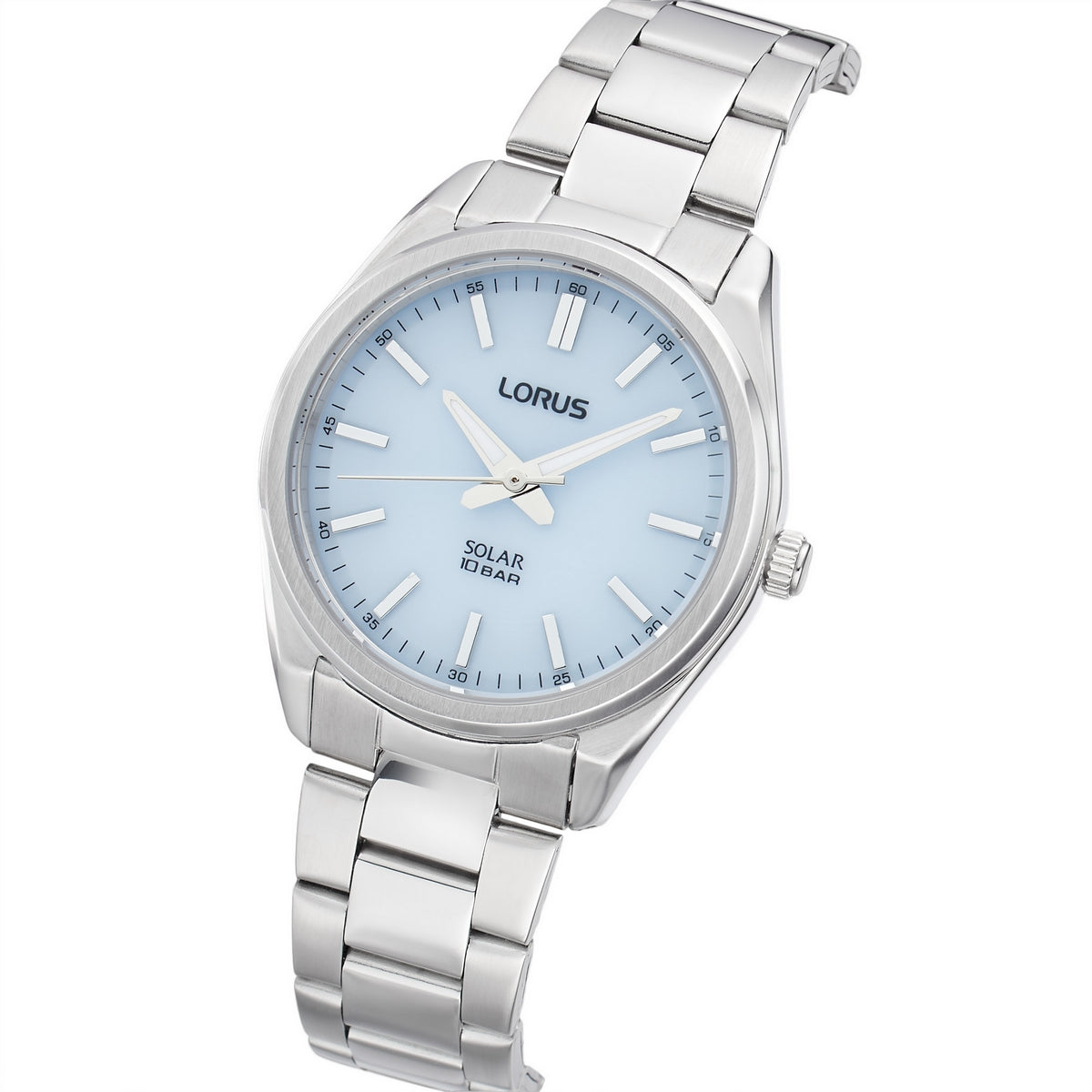 lorus solar ladies stainless steel blue dial bracelet watch