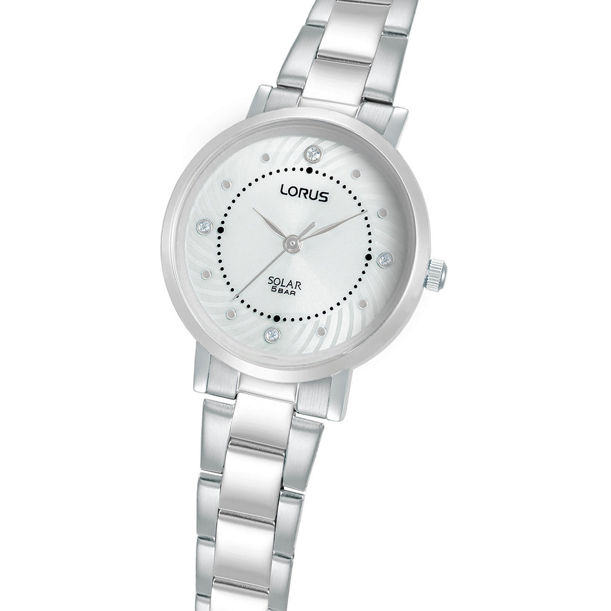 lorus solar ladies stainless steel silver dial bracelet watch