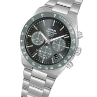 lorus solar chronograph gents stainless steel black dial bracelet watch