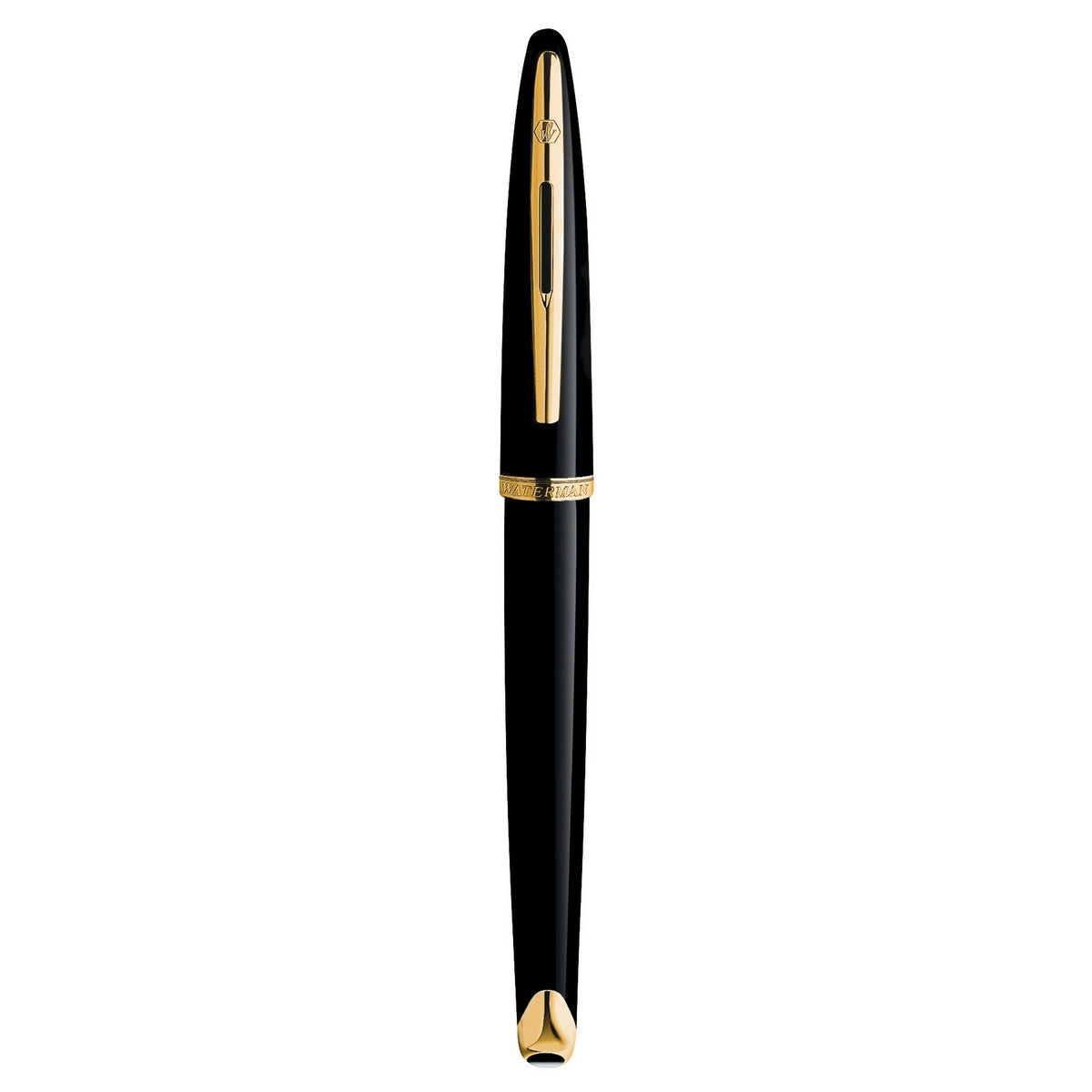 waterman - car�ne fountain pen black with gold trim, medium nib