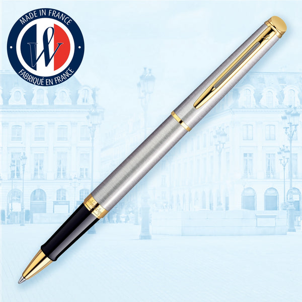 waterman - h�misph�re- roller ball  stainless steel with gold trim