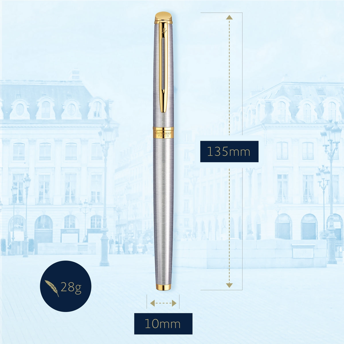 waterman - h�misph�re- roller ball  stainless steel with gold trim