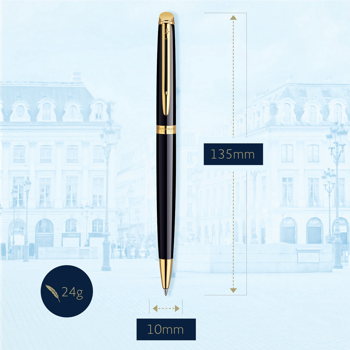 waterman - h�misph�re- ballpoint pen black lacquer with gold trim