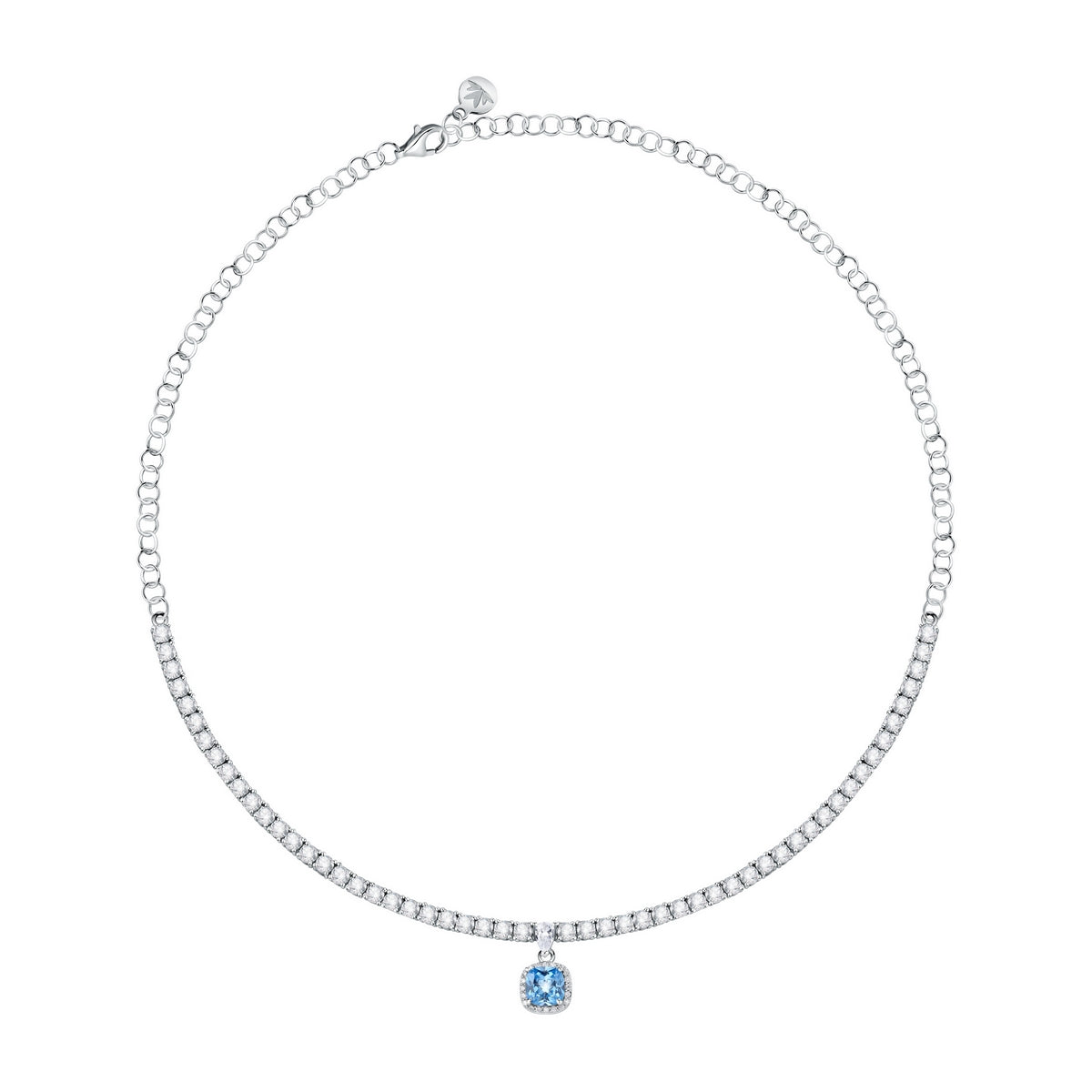 tesori tennis necklace 925 aqua cushion cz38+4