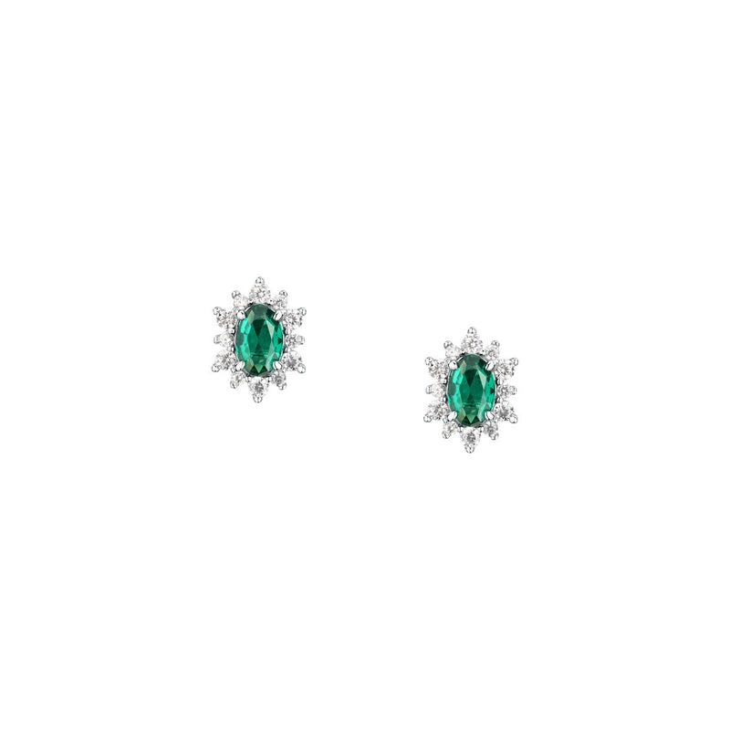 tesori stud earrings 925 silver white with emerald central cz