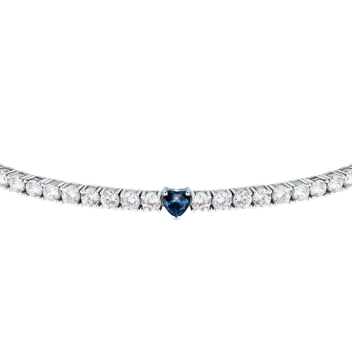 tesori bracelet 925 silver white cz with sapphire heart centre cz 19cm