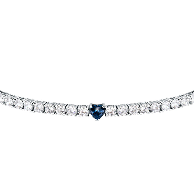 tesori bracelet 925 silver white cz with sapphire heart centre cz 19cm