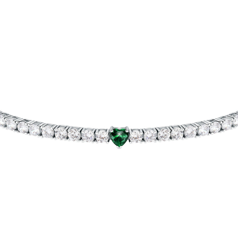 tesori bracelet 925 silver white cz with emerald heart centre cz 19cm