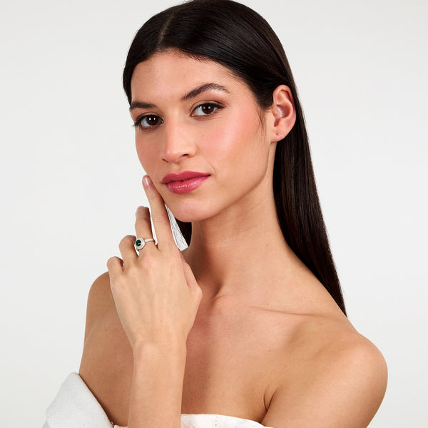 morellato silver tesori ring 925 rh cz green+white sz14