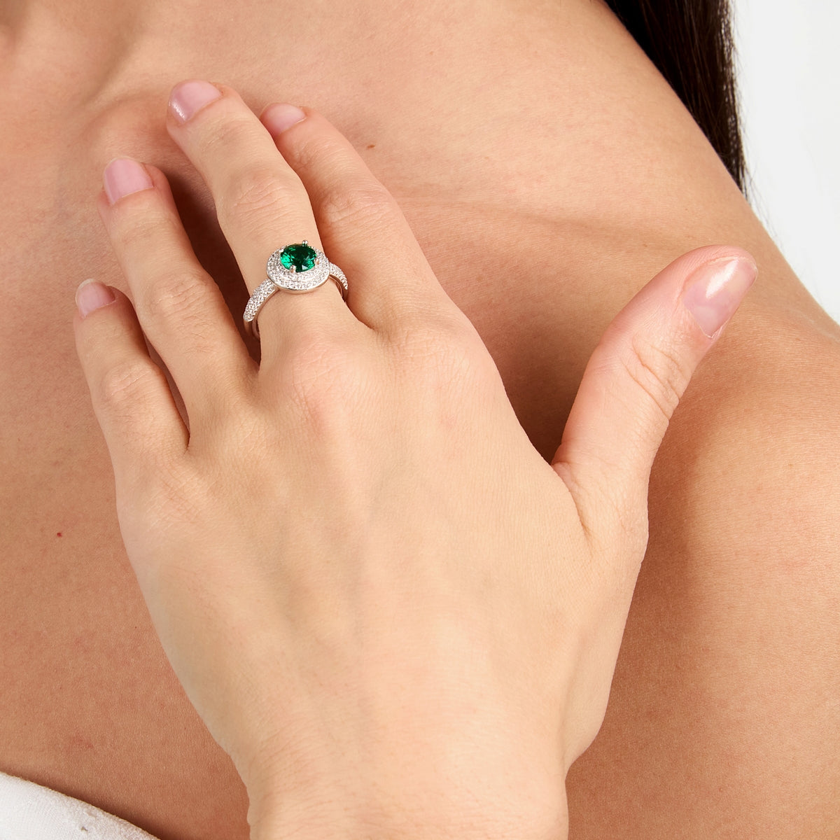 morellato silver tesori ring 925 rh cz green+white sz14