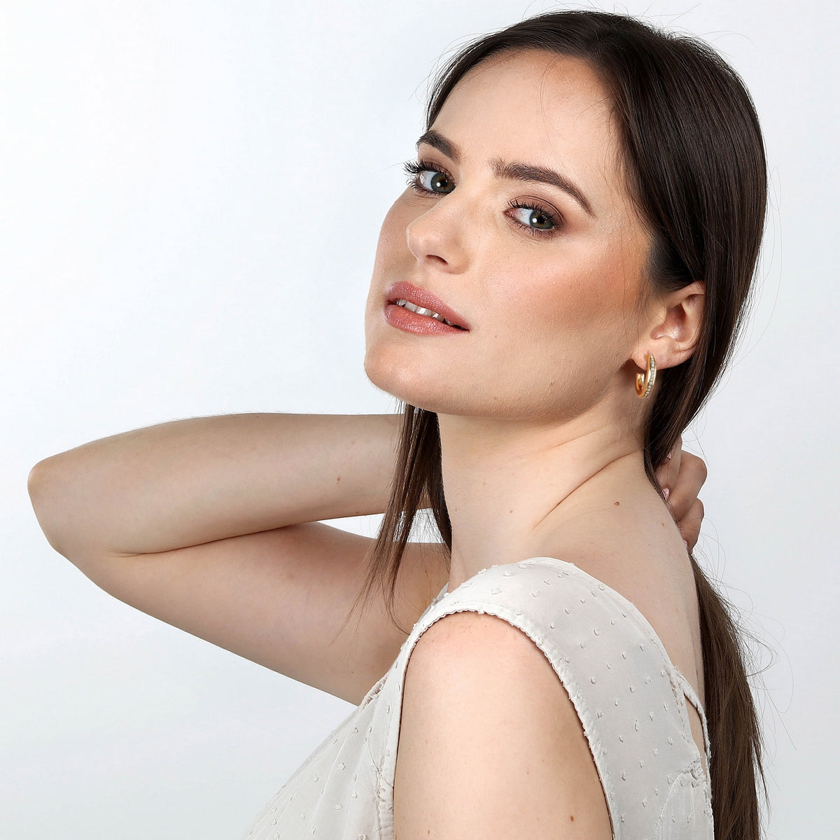 morellato 18k gold plated creole  earrings white crystals  25mm