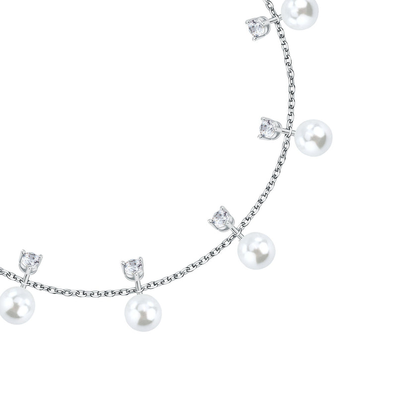 perla bracelet 925 silver 5 pearl wit cz highlights 19cm