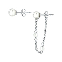 perla stud earrings 925 silver pearl with 1 drop chain side