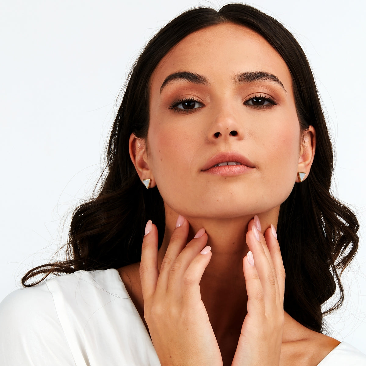 morellato 18k gold plated trilliant stud earrings  triangle mop