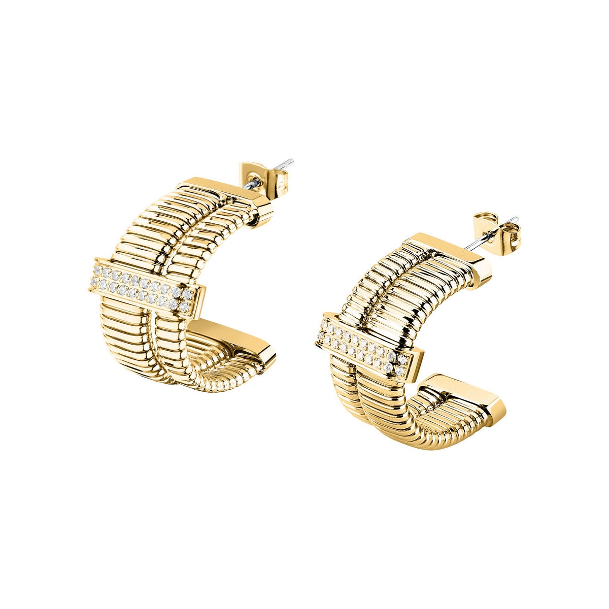 morellato 18k gold plated onda earr hoop ss yg crystal �2.3cm