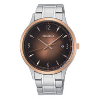 seiko quartz gents two tone brown dial bracelet watch