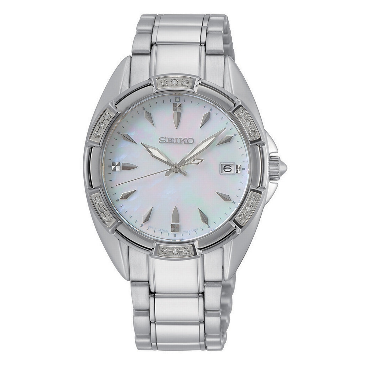 seiko quartz ladies stainless steel 18 diamonds mop dial bracelet watch