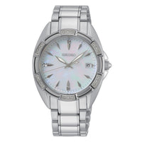 seiko quartz ladies stainless steel 18 diamonds mop dial bracelet watch