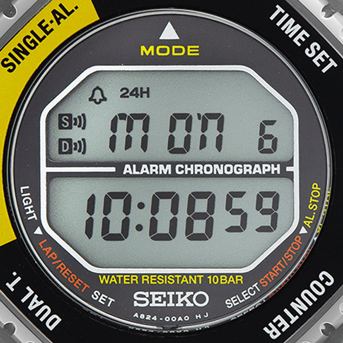 seiko yellow digital alarm chronograph