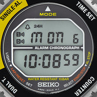 seiko yellow digital alarm chronograph