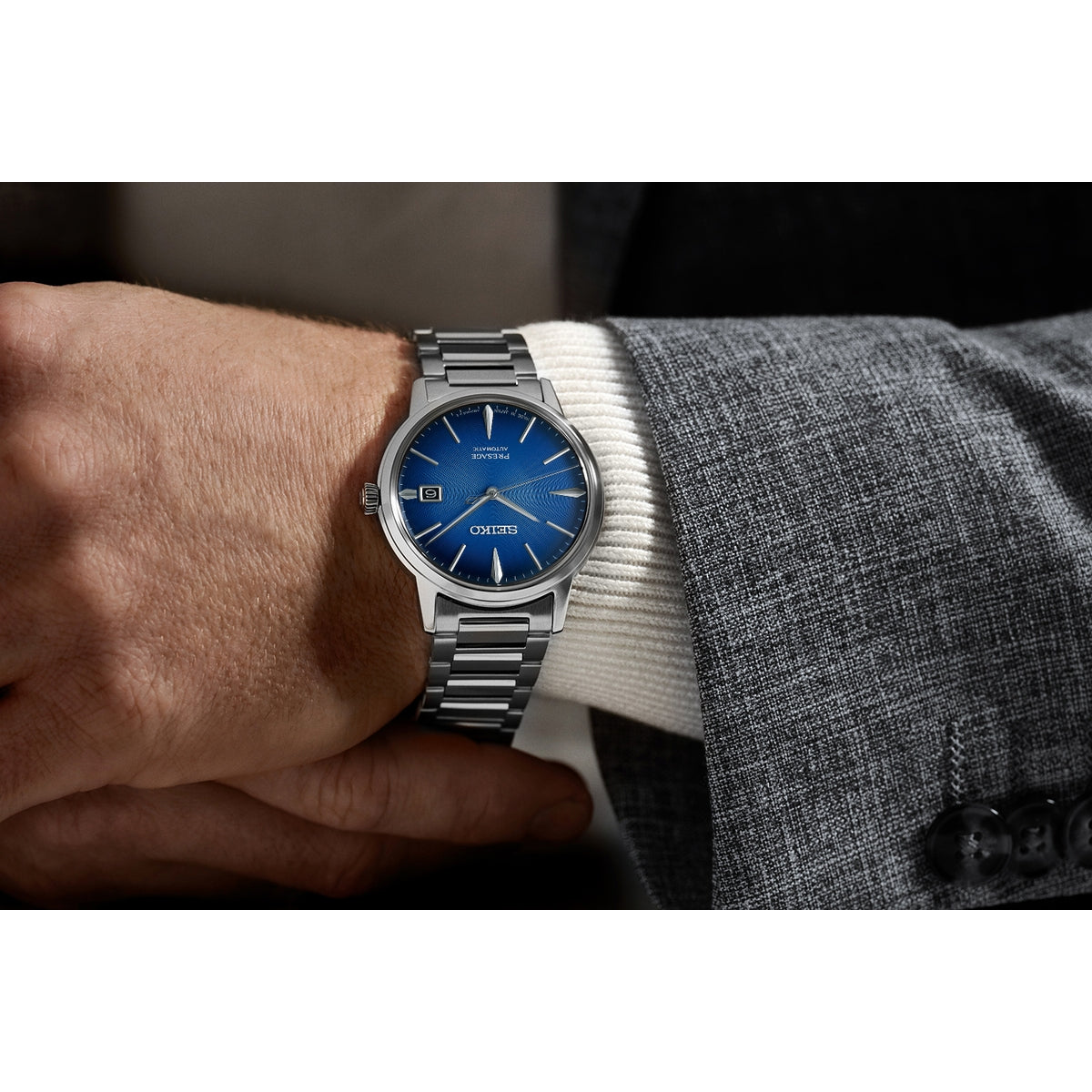 seiko presage cocktail time: �the aviation� stainless steel watch