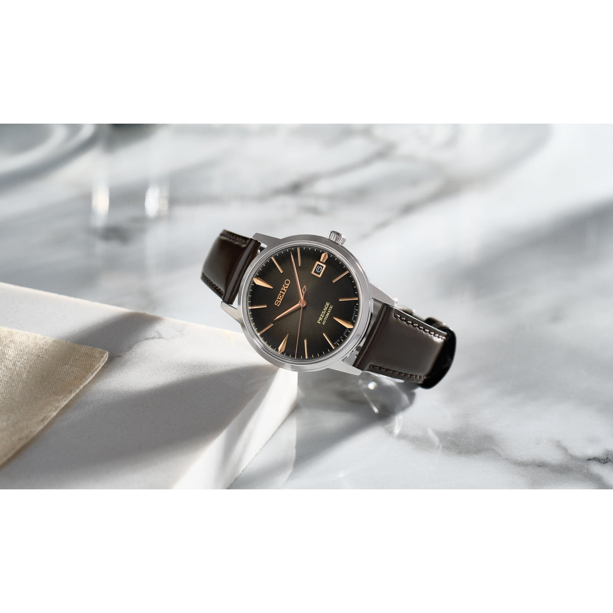 seiko presage cocktail time: �the irish coffee� leather strap watch