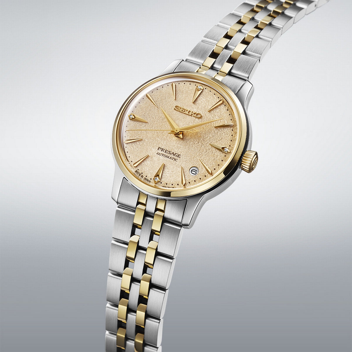 seiko presage 'frozen daiquiri' diamond cocktail time 34mm two tone bracelet watch