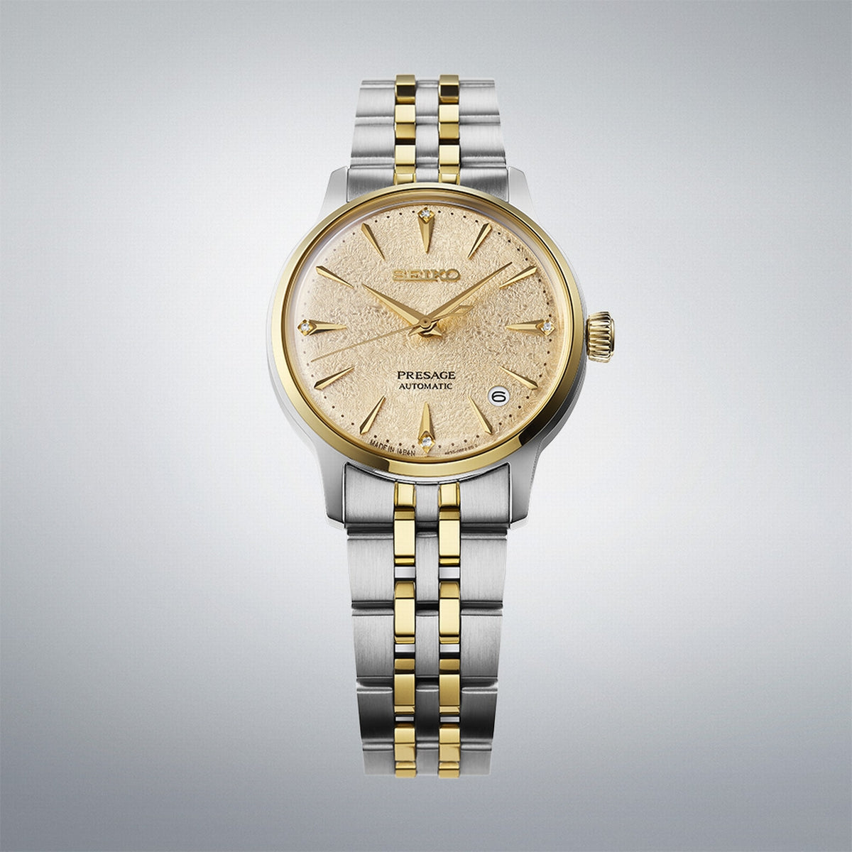 seiko presage 'frozen daiquiri' diamond cocktail time 34mm two tone bracelet watch