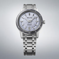 seiko presage style 60s in silvery violet bracelet watch