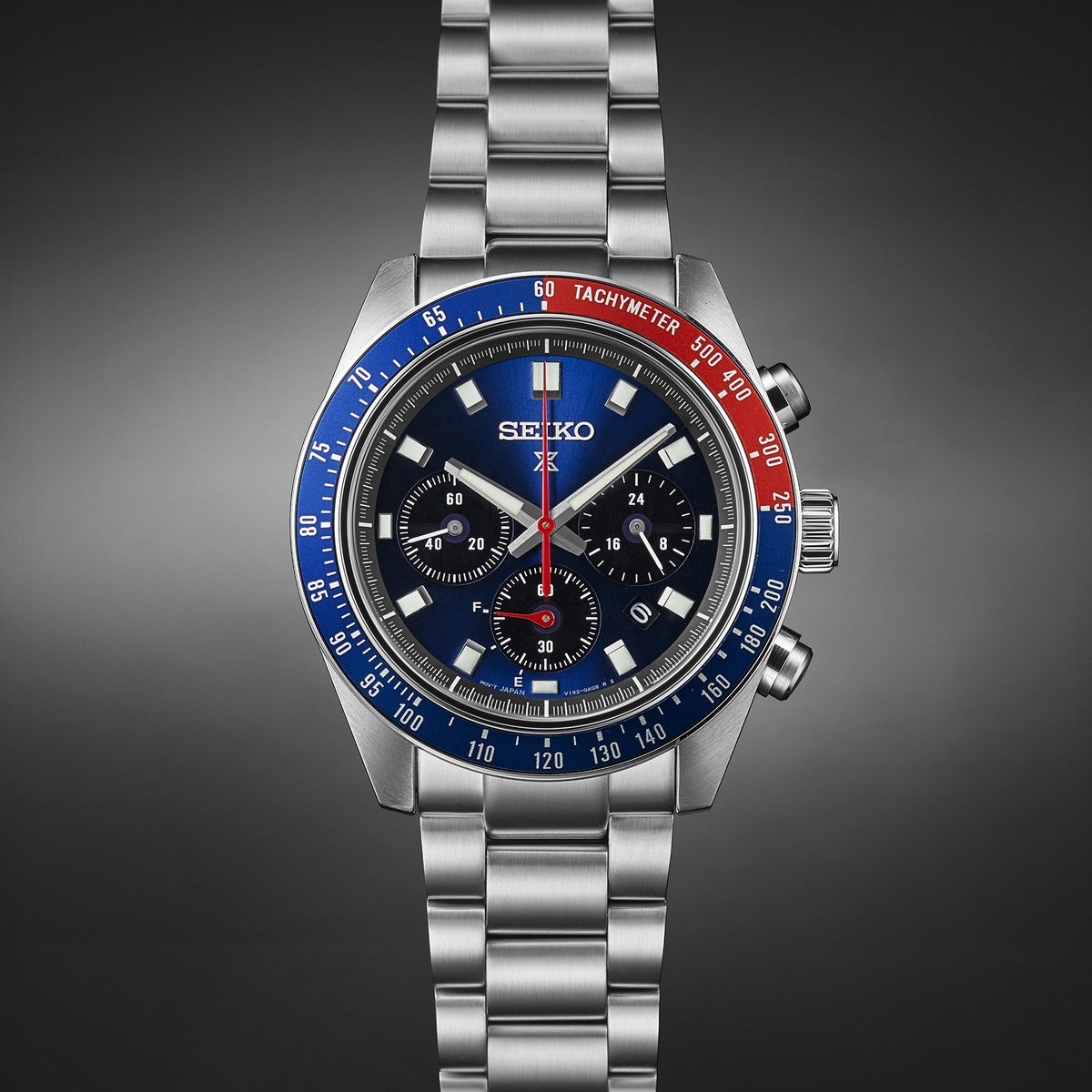 prospex speedtimer 41.4mm solar chronograph blue & red bezel stainless steel bracelet watch