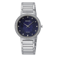 seiko solar ladies stainless steel blue dial bracelet watch