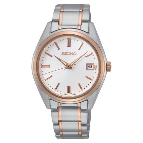 seiko quartz gents two tone white dial bracelet watch