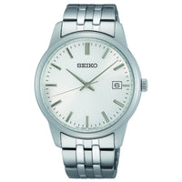 seiko quartz gents stainless steel white dial bracelet watch