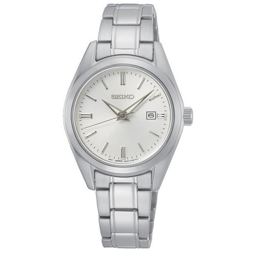 seiko quartz ladies stainless steel white dial bracelet watch