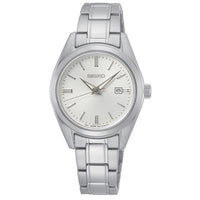 seiko quartz ladies stainless steel white dial bracelet watch