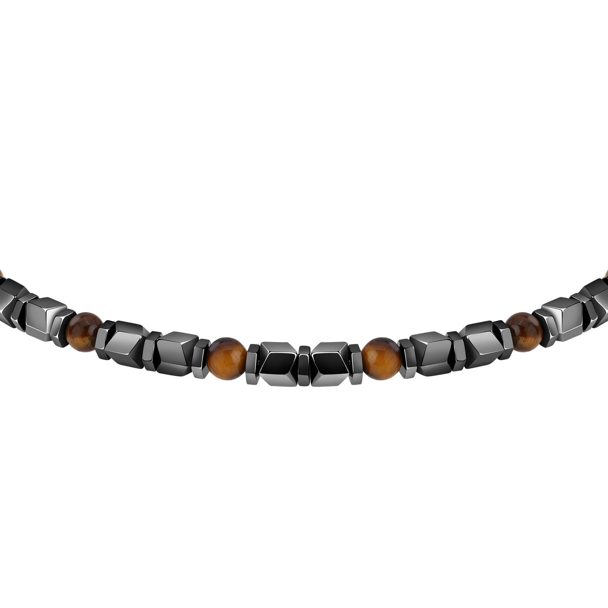 sector basic bracelet stainless steel grey hematite & tiger eye stones 21cm