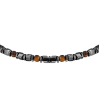 sector basic bracelet stainless steel grey hematite & tiger eye stones 21cm