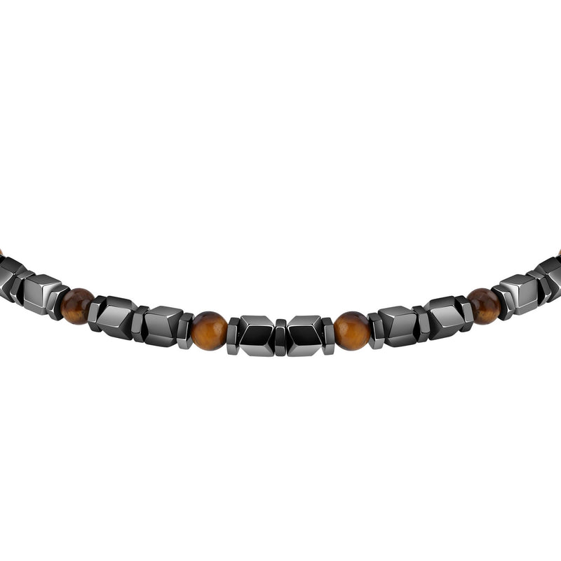 sector basic bracelet stainless steel grey hematite & tiger eye stones 21cm