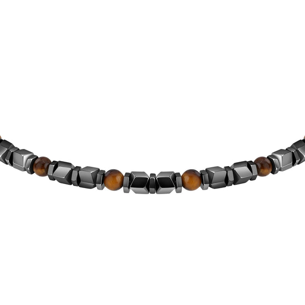 sector basic bracelet stainless steel grey hematite & tiger eye stones 21cm