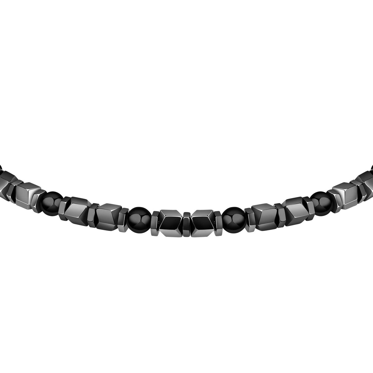 sector basic bracelet stainless steel grey hematite & black agate  stones 21cm