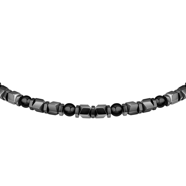 sector basic bracelet stainless steel grey hematite & black agate  stones 21cm