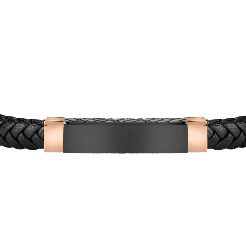 sector bandy bracelet black braided leather black & rg tag