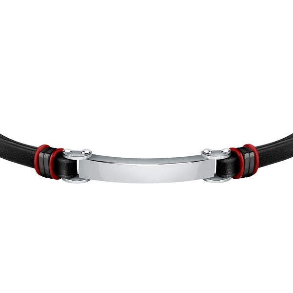 sector bandy bracelet black leather & ip black ring 22cm