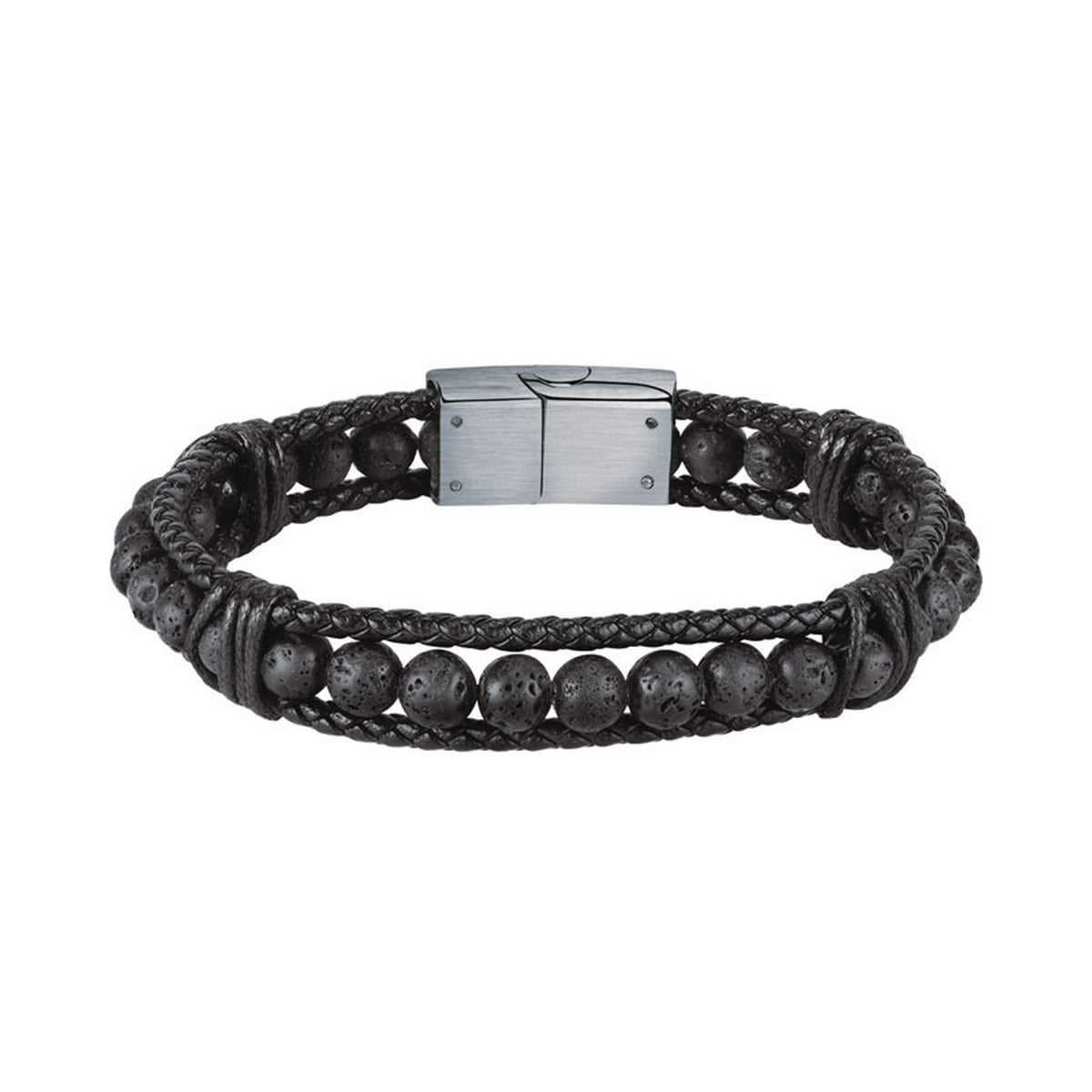 sector bandy bracelet black leather & lava stone 22.5cm