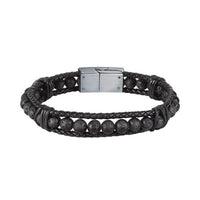 sector bandy bracelet black leather & lava stone 22.5cm