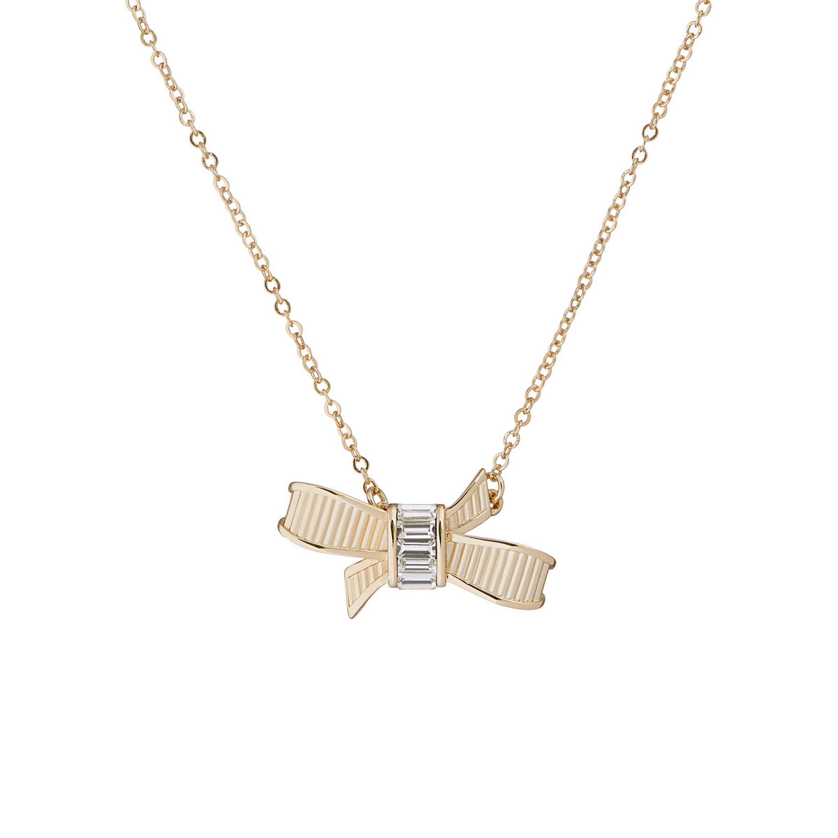 dameka: ribbon bow pendant pale gold/crystal
