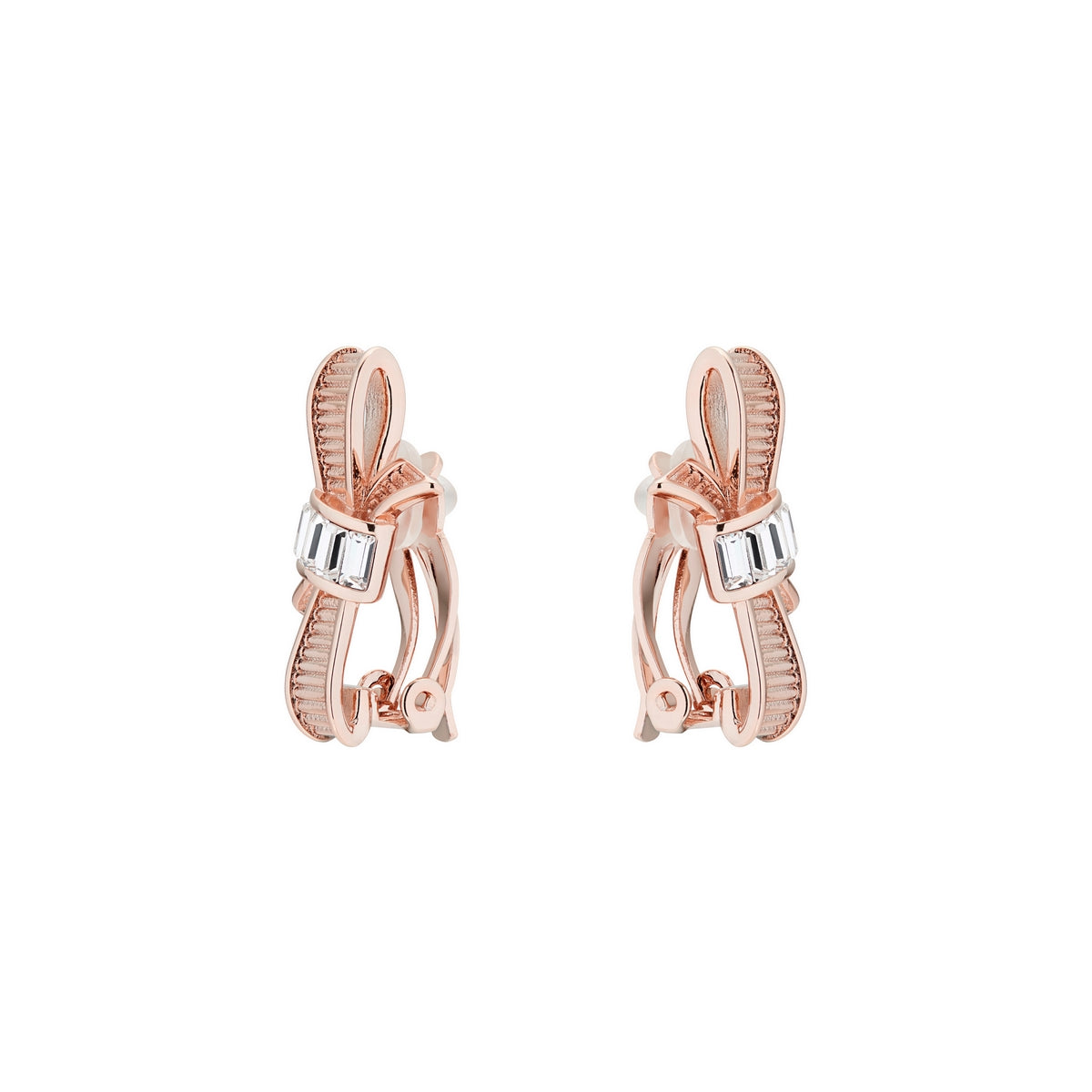 dalika: ribbon bow clip earring rose gold/crystal