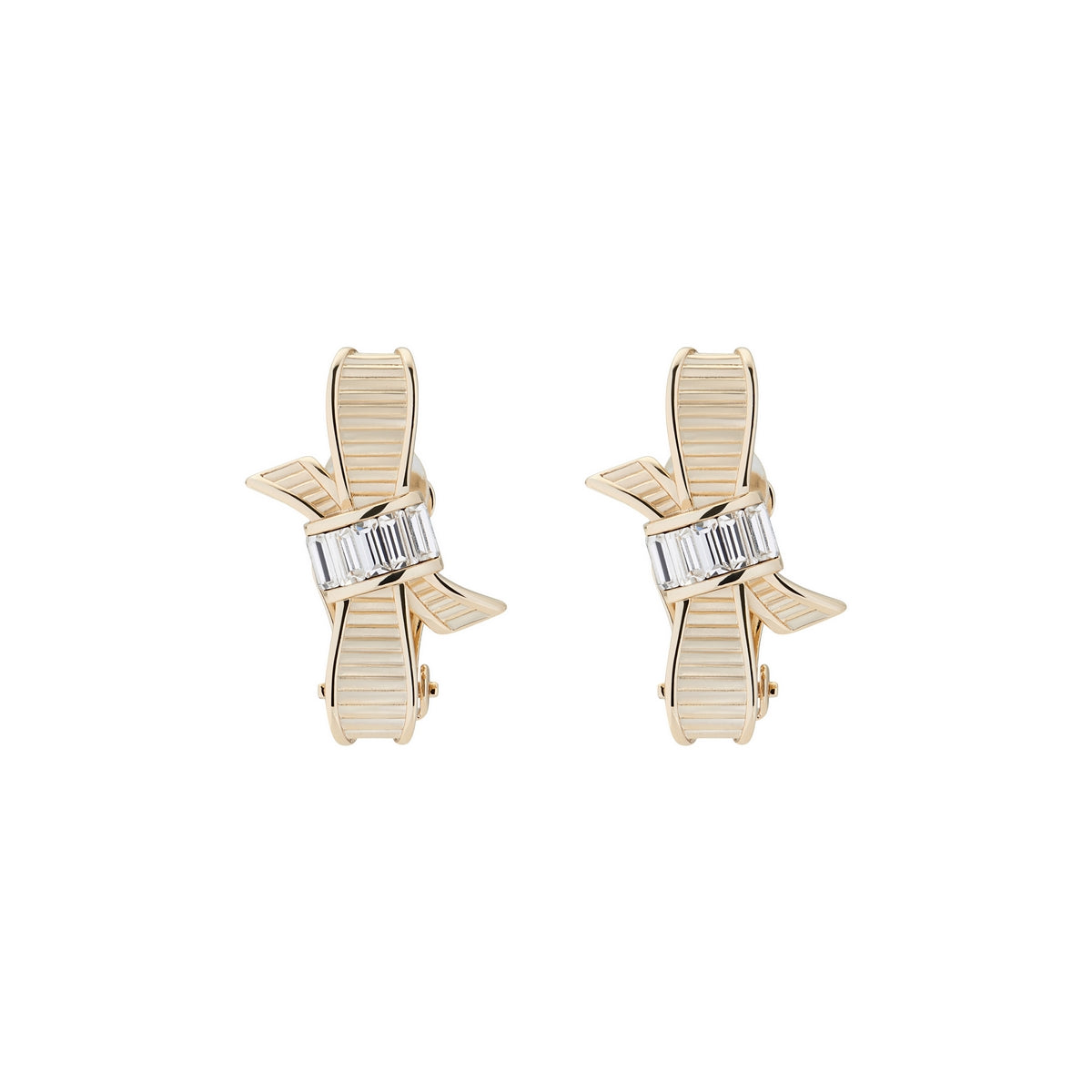 dalika: ribbon bow clip earring pale gold/crystal