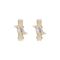 dalika: ribbon bow clip earring pale gold/crystal