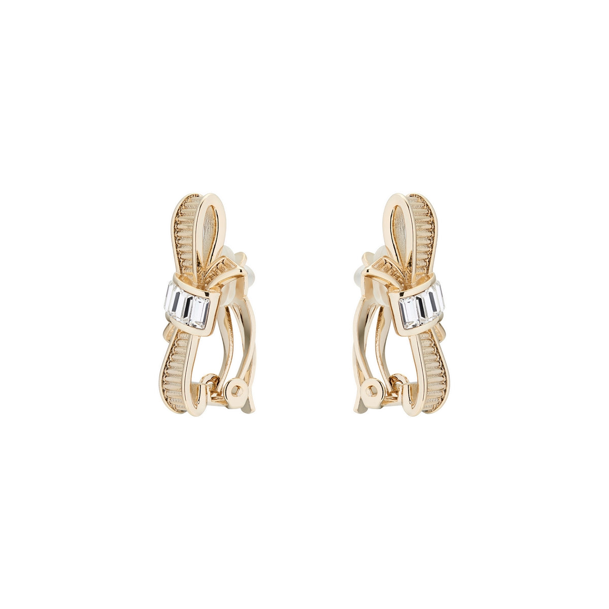 dalika: ribbon bow clip earring pale gold/crystal